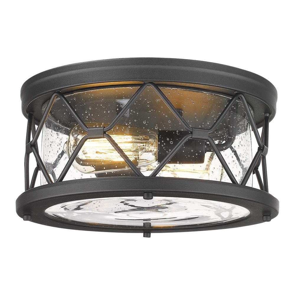 12 in. 2-Light Black Finish with Seeded Glass Shade Ceiling Flush Mount Light - Hercitys