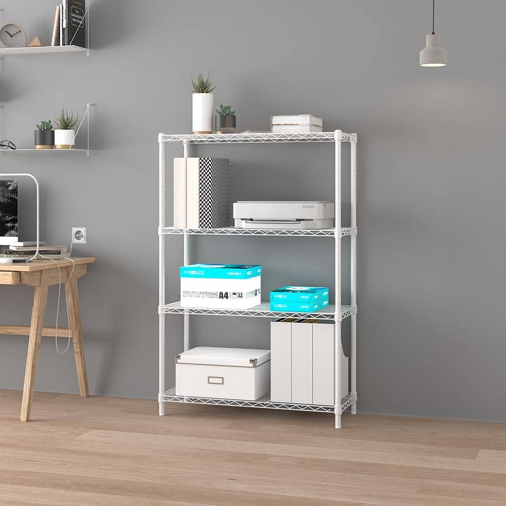 4-Tier Steel Wire Shelving Unit White Coating Finish - Hercitys