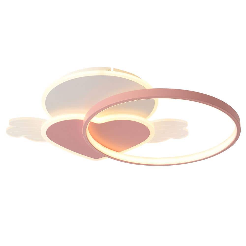 19.68 in. Pink Unique Heart-Shaped Flush Mount Dimmable LED Ceiling Light with Remote, for Living Room Bedroom - Hercitys