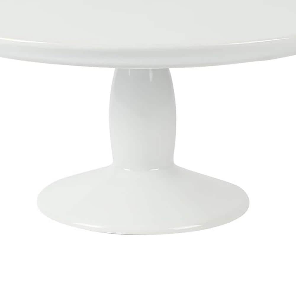 12 in. Single Tier White Ceramic Round Cake Stand with Server - Hercitys