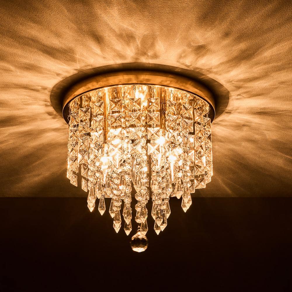 11 in. 5-Light Gold Flush Mount Chandelier with K9 Crystals - Hercitys