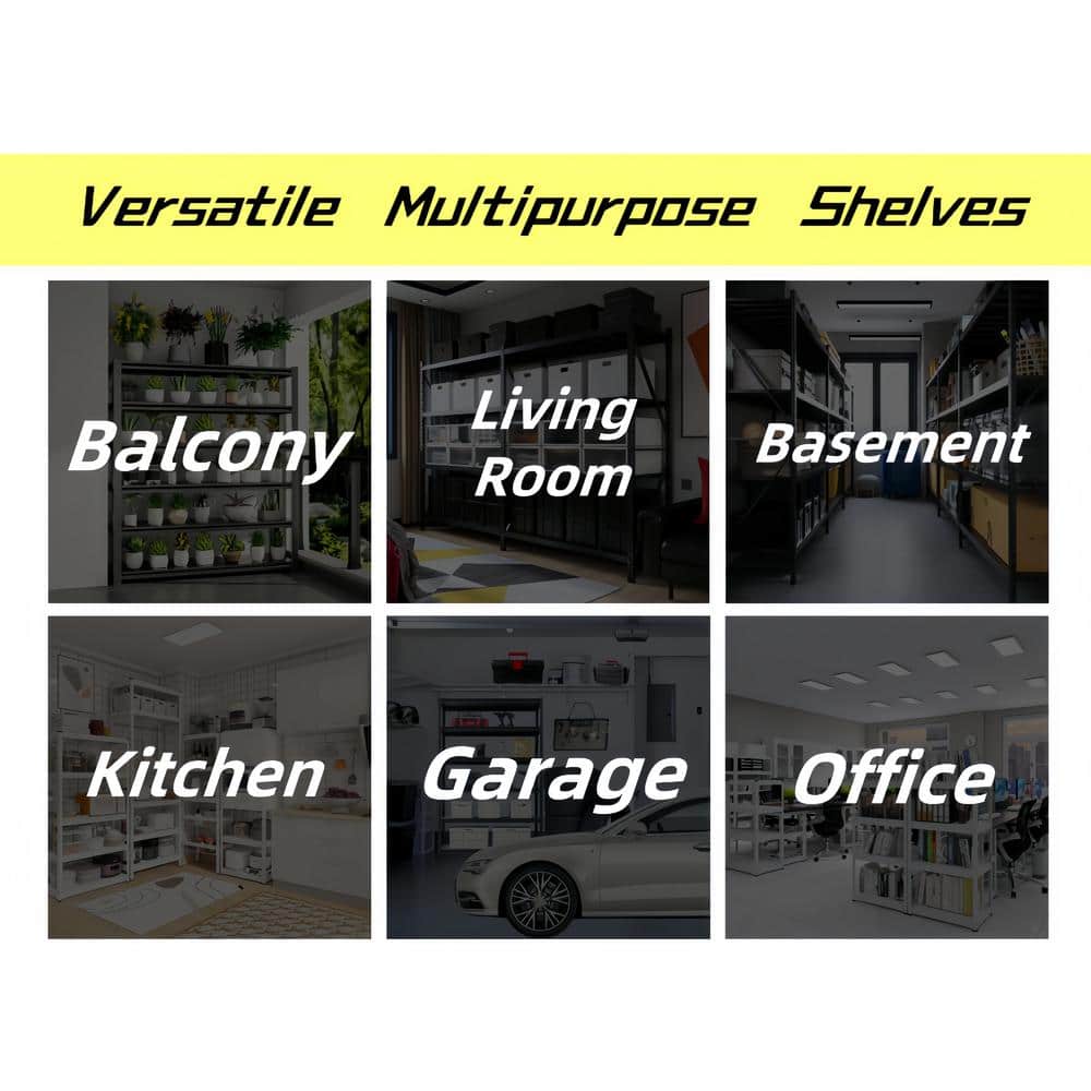 5 Tier Heavy Duty Metal Storage Shelves with Adjustable Shelf, Storage Shelve for Kitchen, Basements and Garages-Black - Hercitys