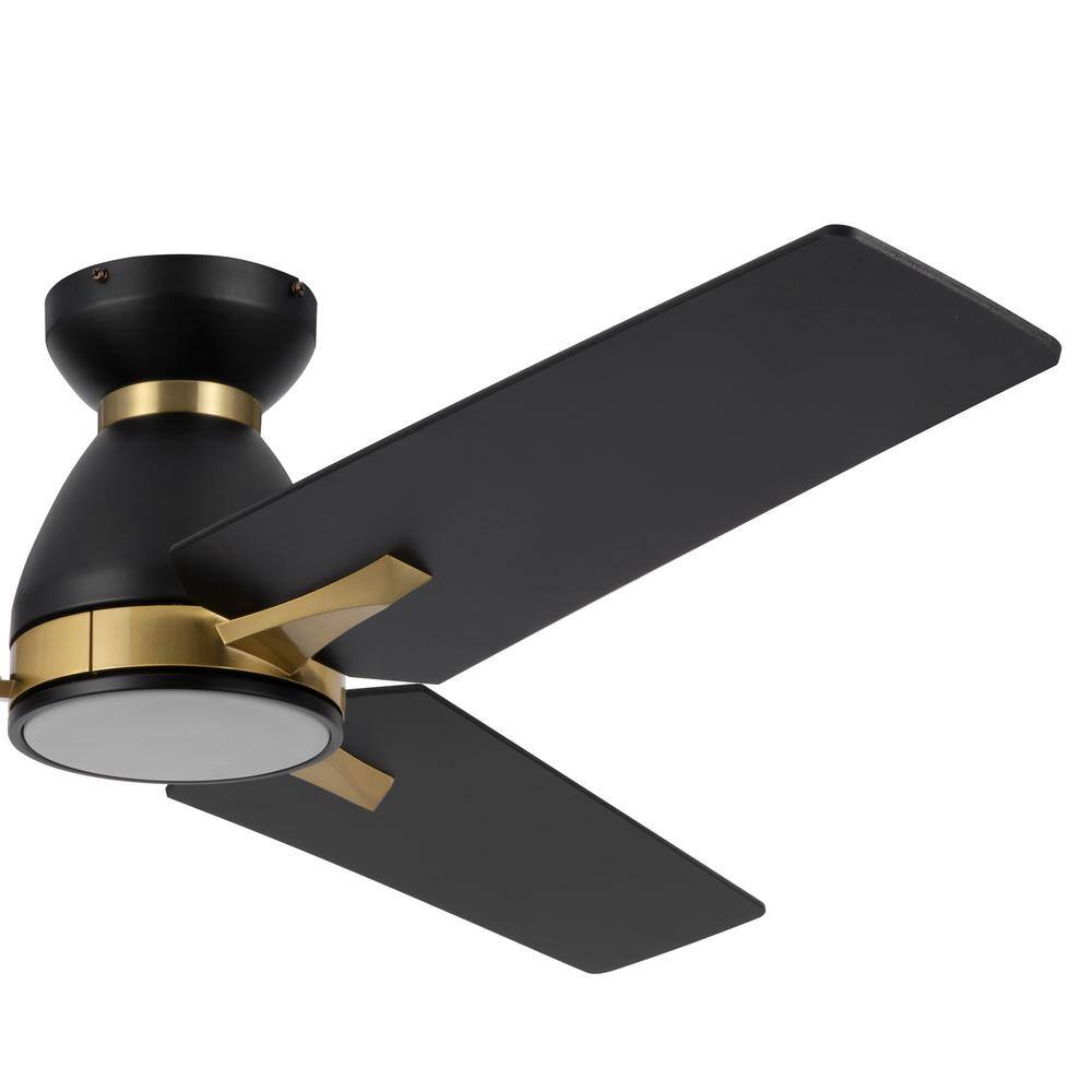 44 In. (3.7 ft. ) 3 Blades Indoor Flush Mount Ceiling Fan with Integrated LED, Black and Gold - Hercitys