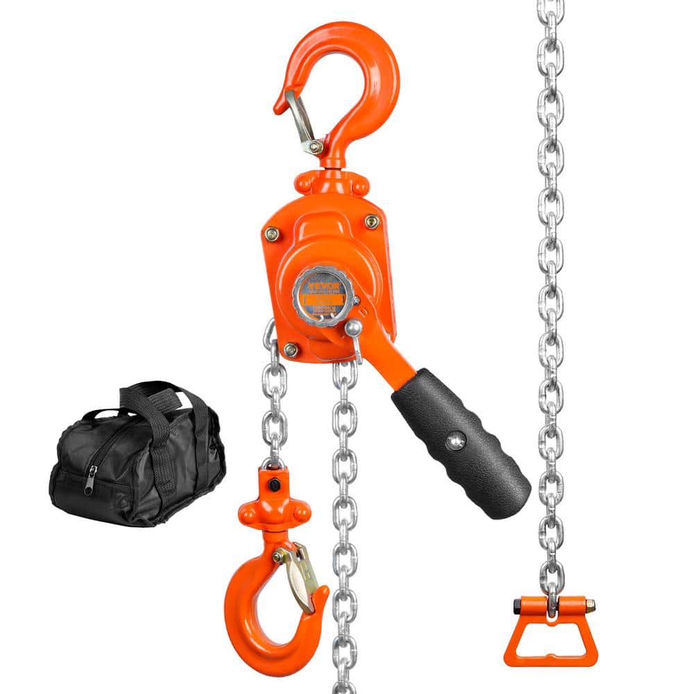 1/2 Ton Manual Lever Chain Hoist 5 ft. Long Chain Hoist with 360° Rotation Hook and Double-Pawl Brake - Hercitys
