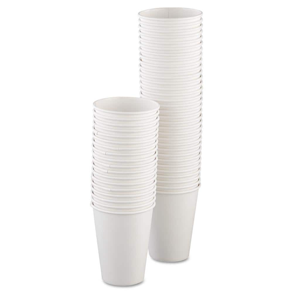 12 oz. White Single-Sided Disposable Paper Cups, Hot Drinks (50/Bag, 20-Bags/Carton) - Hercitys