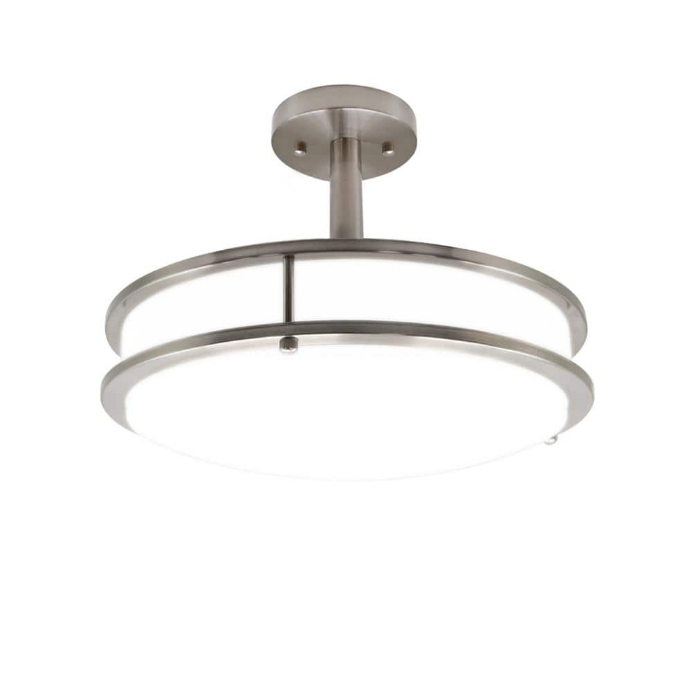 24 Watt, 14 in. 1-LED Brushed Nickel Semi Flush Mount Light Fixture, Decorative Pendant Lamp, Dimmable - Hercitys