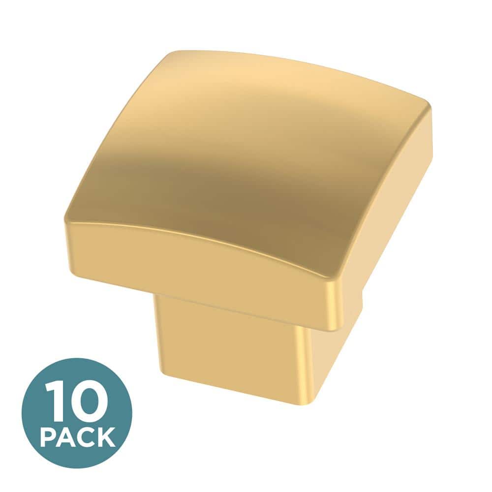 (10-Pack) Simply Geometric 1-1/8 in. (29 mm) Modern Gold Square Cabinet Knobs - Hercitys