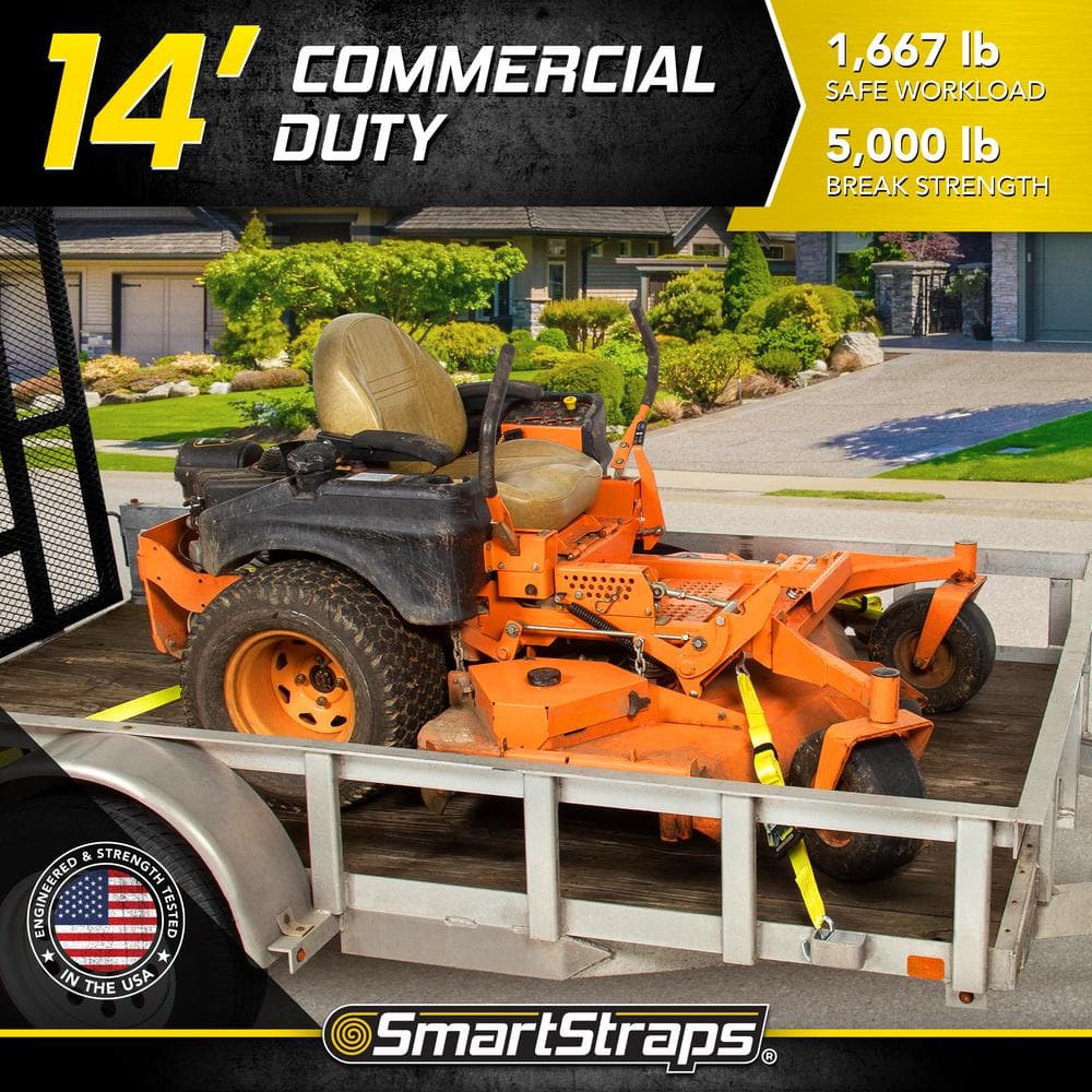 14 ft. Yellow Ratchet Tie Down Straps with 1,667 lb. Safe Work Load – (2-Pack) - Hercitys
