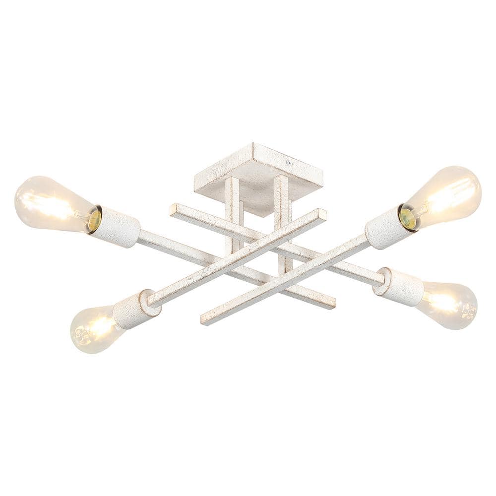 18.11 in. 4-Light Distressed White Modern Sputnik Semi- Flush Mount Ceiling Lights with No Bulbs Included - Hercitys