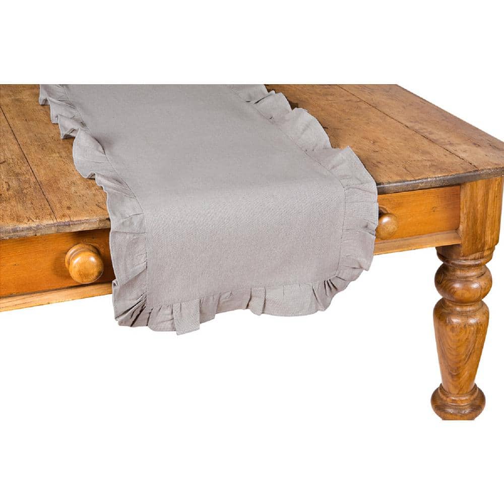 16 in. x 36 in. Ruffle Trim Solid Taupe Table Runner, Gray - Hercitys