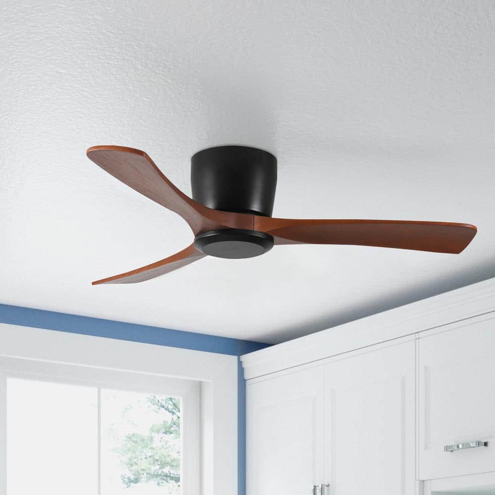 42 in. Flush Mount Ceiling Fan No Light with Remote Control, Noiseless Reversible DC Motor with Timer - Hercitys