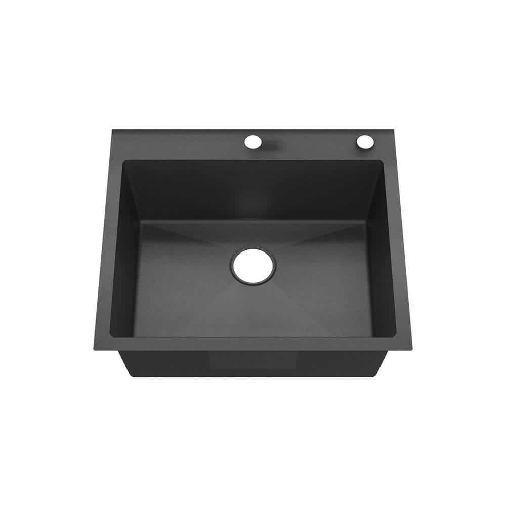 25 in. Drop-In Single Bowl 18-Gauge Black 304 Stainless Steel Workstation Kitchen Sink - Hercitys