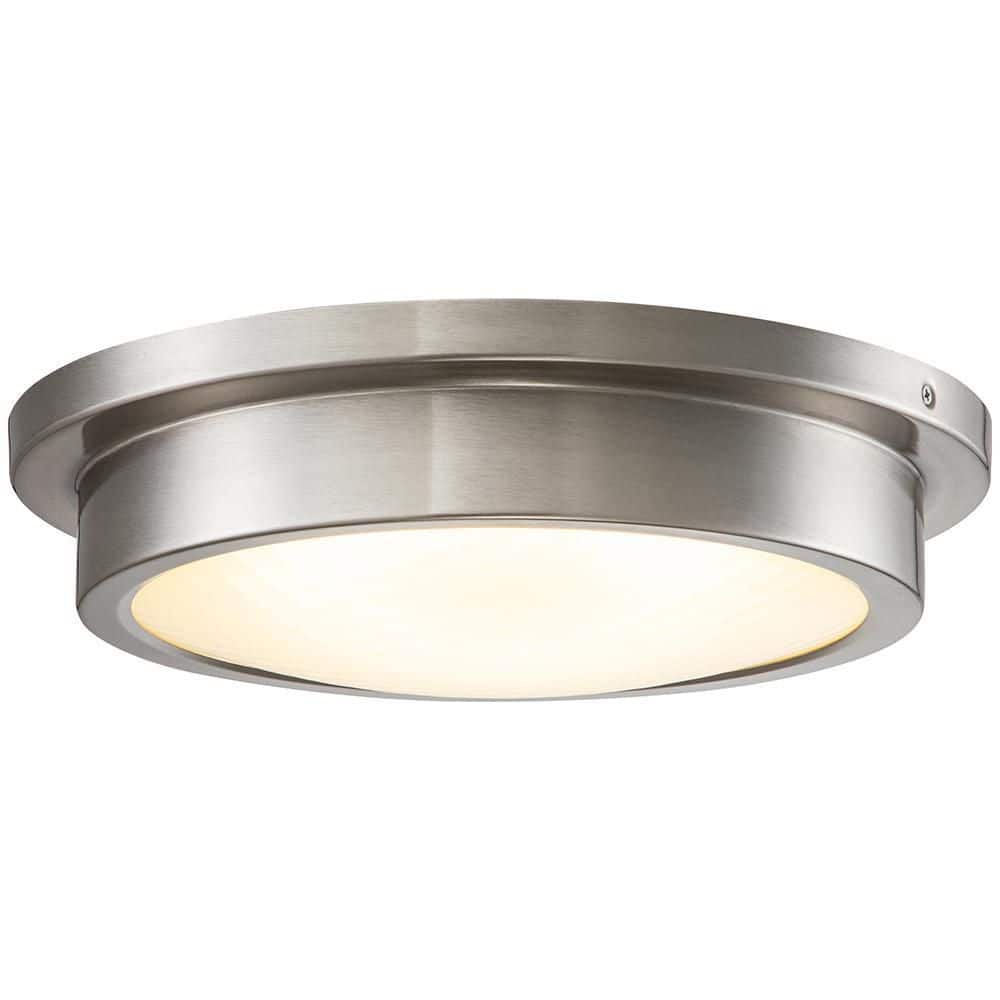 14 in. 1-Light Brushed Nickel Dimmable 30-Watt LED Flush Mount Ceiling Light with Glass Shade - Hercitys