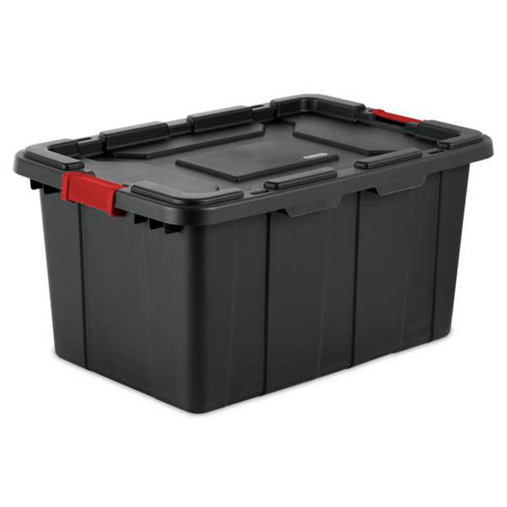27-Gallon Durable Rugged Industrial Tote w/Red Latches in Black (4 Pack) - Hercitys