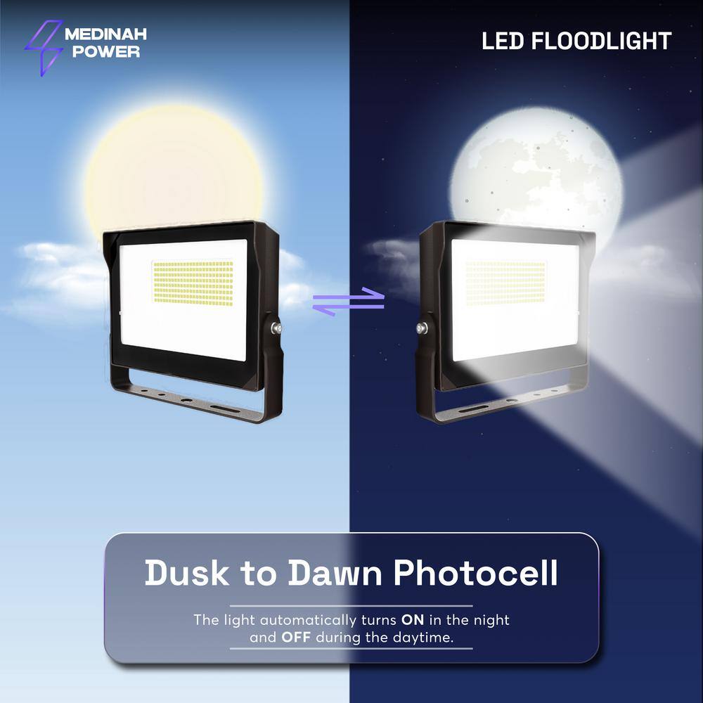 400W Equivalent Integrated LED 100 Degree Bronze Flood Light, 21,000 Lumens, 4000K Bright white light, Dusk-to-Dawn - Hercitys
