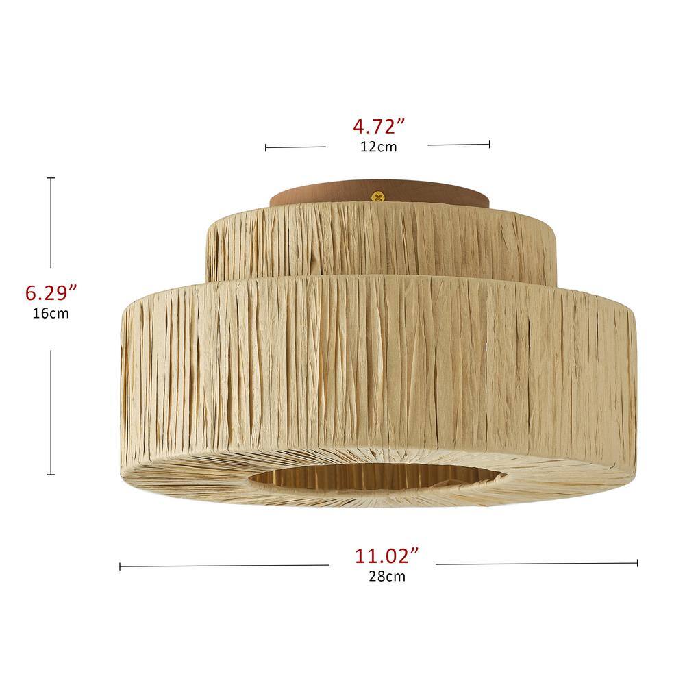 11.02 in. 1-Light Boho Hand Woven Semi-Flush Mount Farmhouse Island Close to Ceiling Light - Hercitys