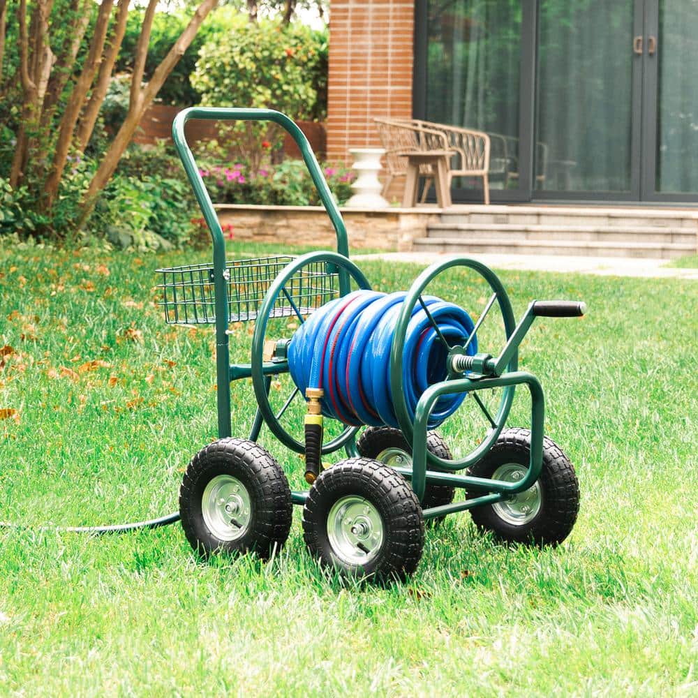 250 ft. Green Steel 4-Wheel Garden Hose Reel Cart - Hercitys