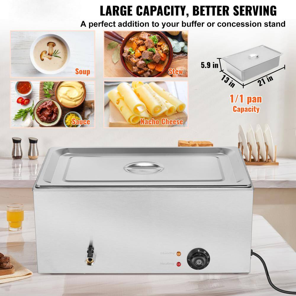 4-Pan Commercial Food Warmer 16.4 qt. Electric Steam Table 1200 Watt Countertop Stainless Steel Bain Marie, Silver - Hercitys