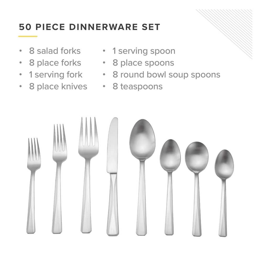 50-Piece 18/10 Stainless Steel Flatware Set (Service for 8) - Hercitys