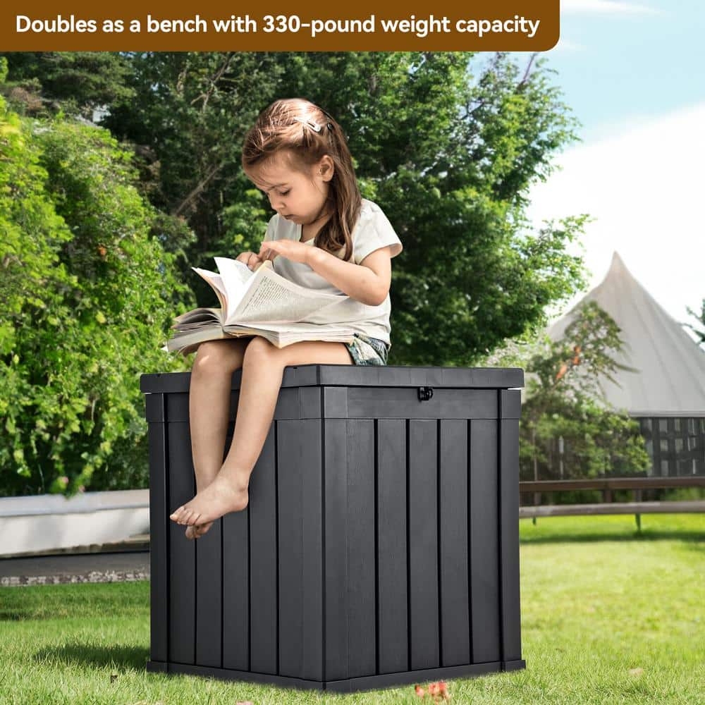 51 Gal. Water Resistant Resin Lockable Deck Box, Black - Hercitys