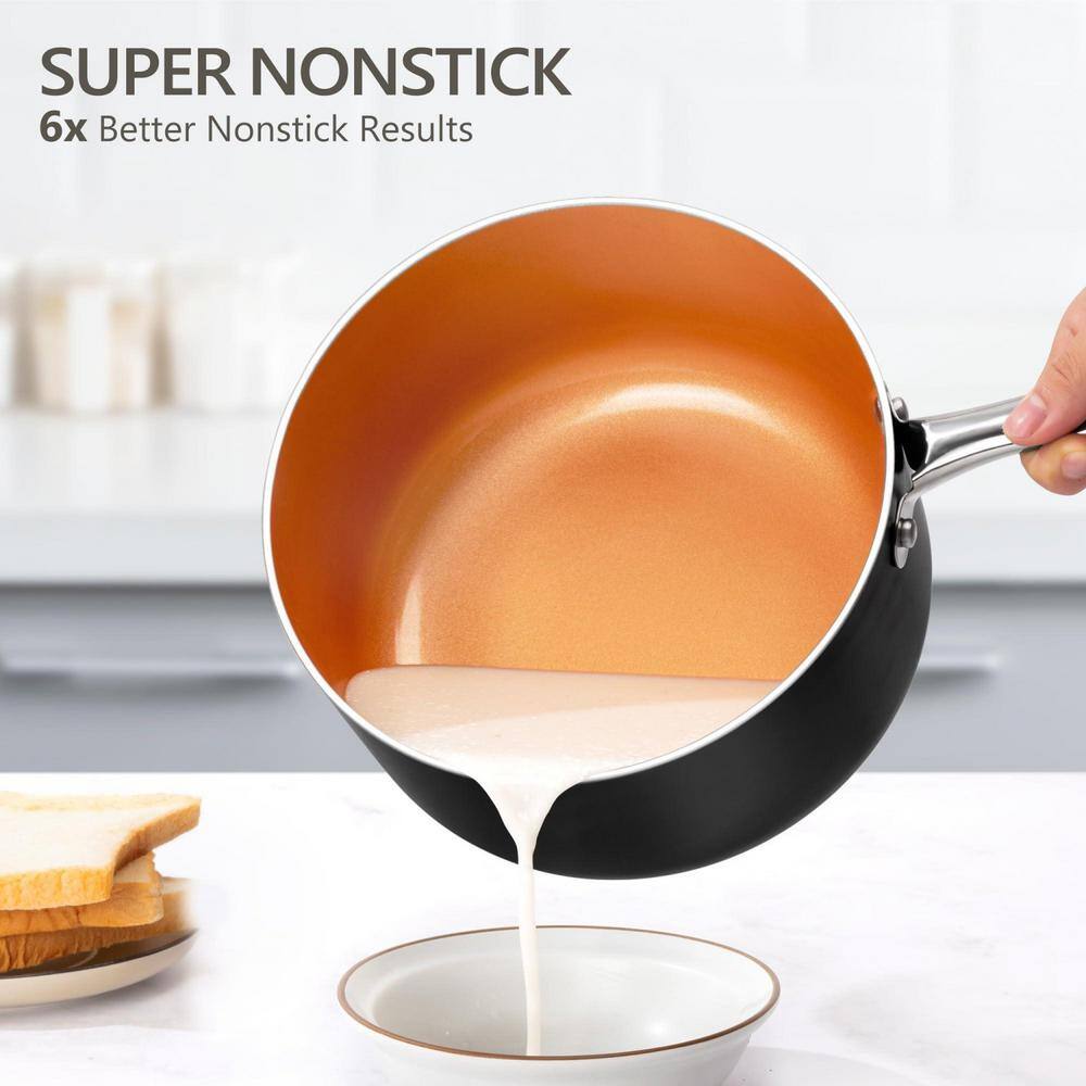 2-Piece Ceramic Non-Stick Sauce Pan Set with Lid, 2 Qt. and 3 Qt. Small Sauce Pot - Hercitys