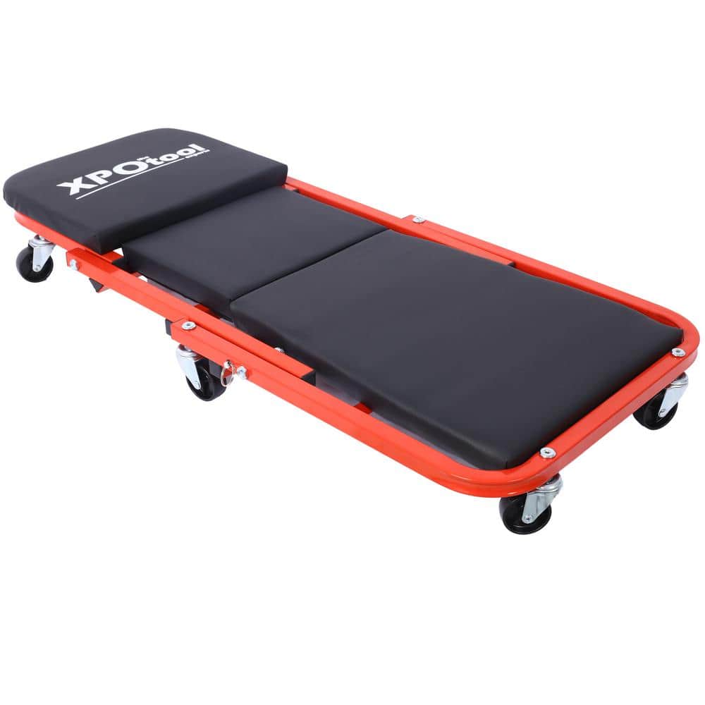 1-Tier Steel 6-Wheeled Utility Cart in Red, 2 in 1 Foldable Mechanic Creeper, 300 lbs. Capacity - Hercitys