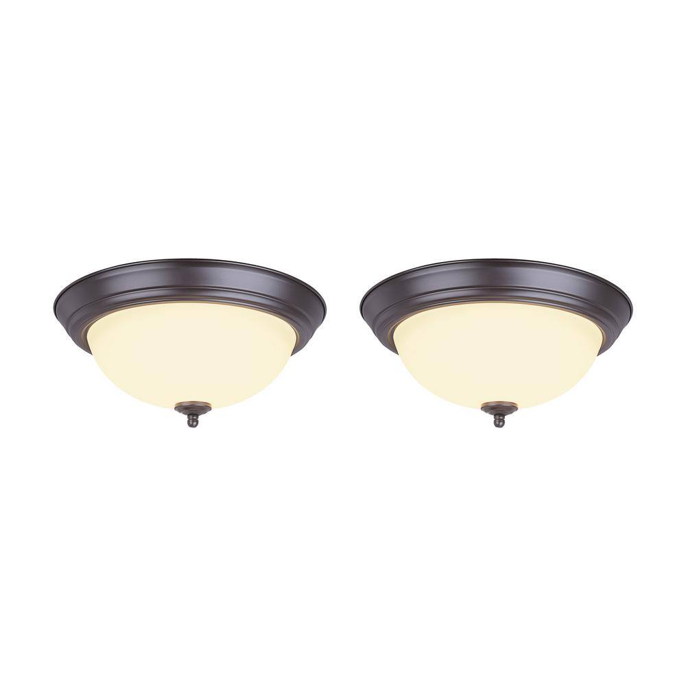 13 in. 20-Watt Bronze Integrated LED Ceiling Flush Mount with Frosted Glass Diffuser (2-Pack) - Hercitys