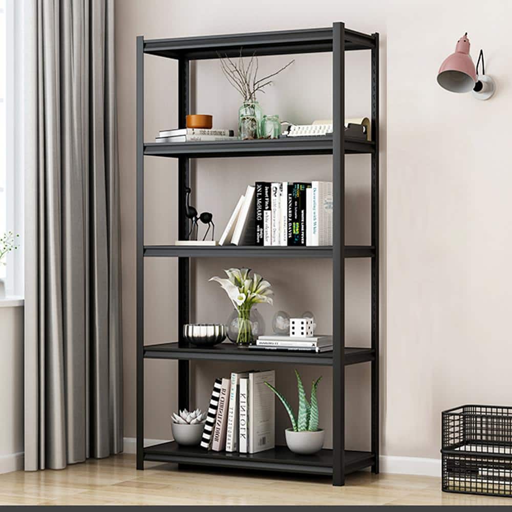 5-Tier Metal Shelf in Black 2000 lbs. Heavy Duty Storage Shelf Adjustable Garage Shelf Industrial Shelving Unit 63 in. H - Hercitys