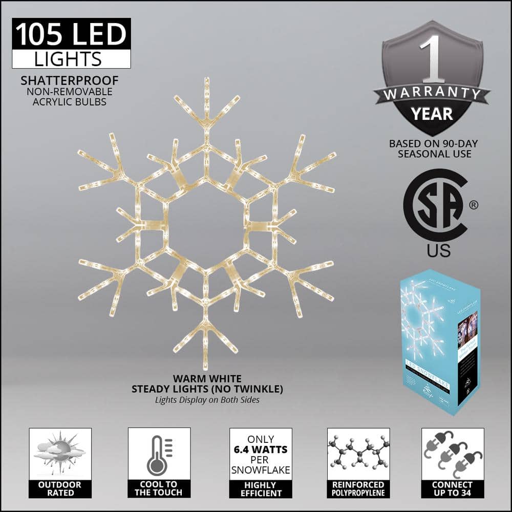36 in. 105-Light LED Warm White Folding Snowflake Decoration - Hercitys