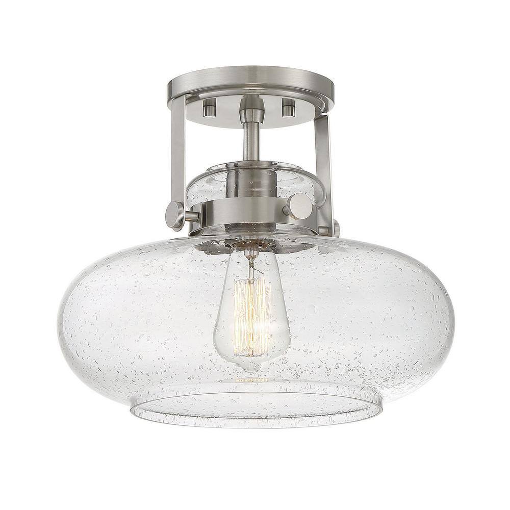 12 in. W x 10 in. H 1-Light Brushed Nickel Semi-Flush Mount Ceiling Light with Clear Seeded Glass Shade - Hercitys
