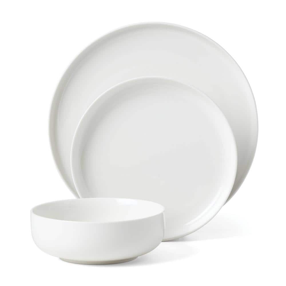 24 7 White 12-Piece White Porcelain Dinnerware (Set Service For 4) - Hercitys