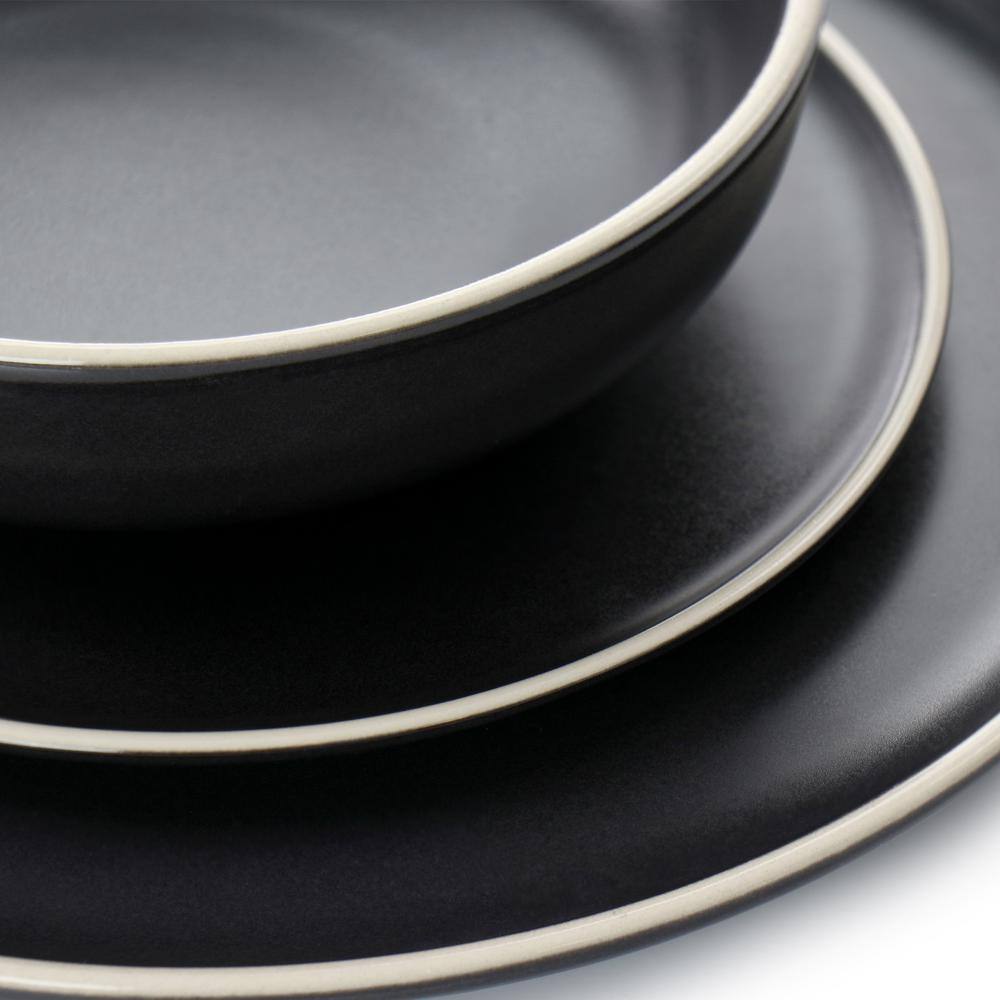 12 Piece In Black Round Stoneware Dinnerware Set Serenade - Hercitys