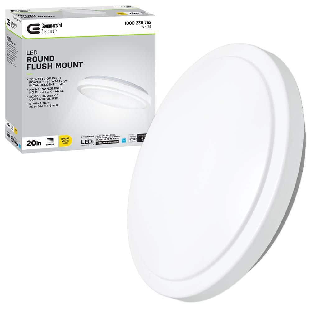 20 in. White Round LED Flush Mount Ceiling Light 2200 Lumens 4000K Bright White Dimmable Bedroom Basement Garage - Hercitys