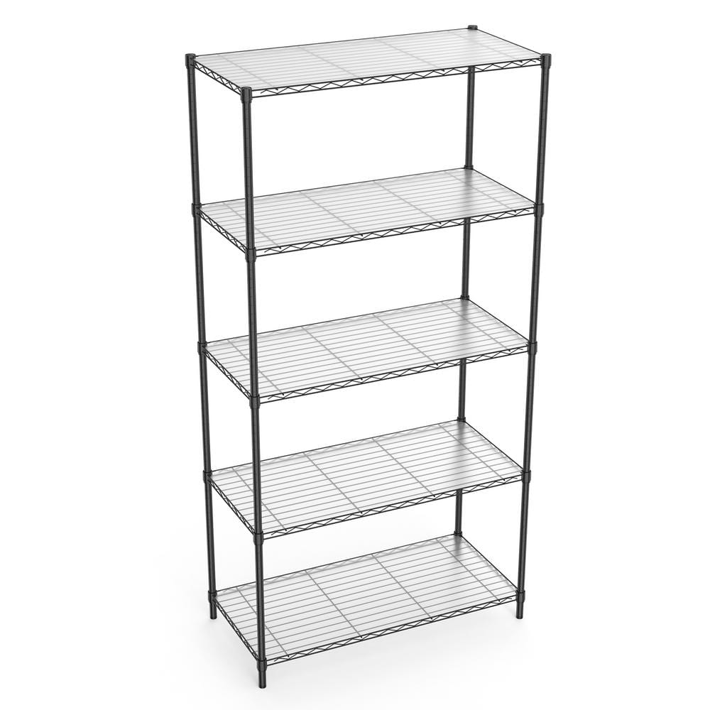 5-Tier Heavy Duty Steel Garage Storage Shelving Unit in Black (36 in. W x 72 in. H x 16 in. D) - Hercitys