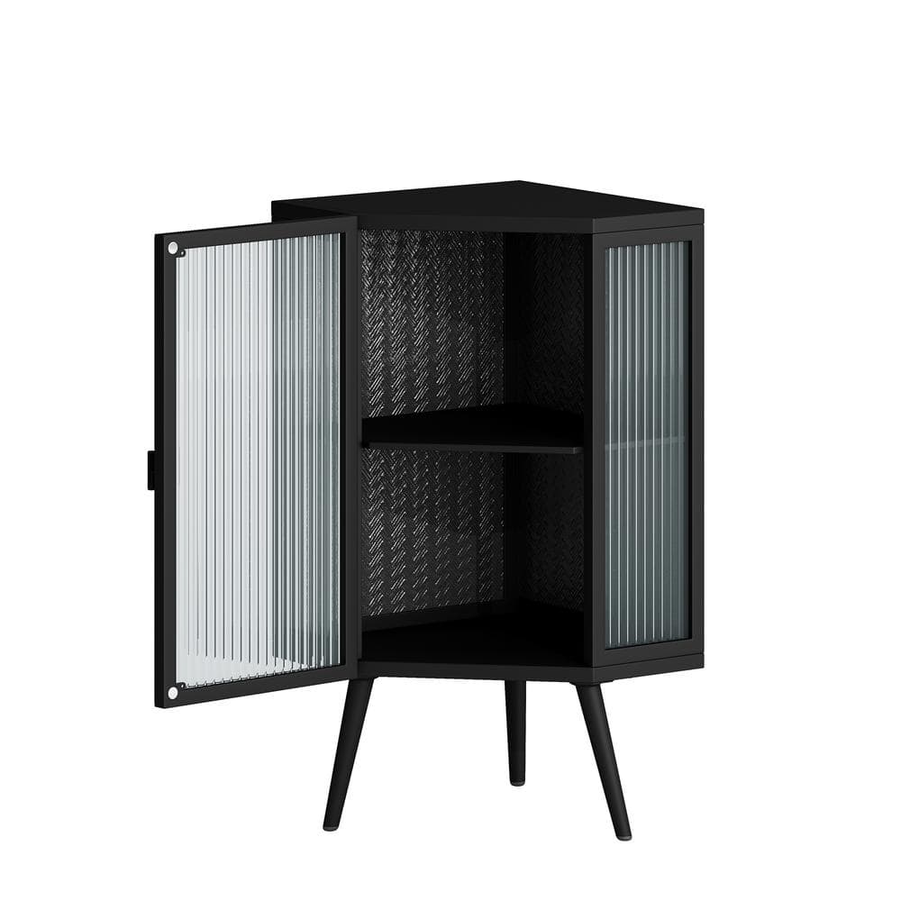 22 in.L x 16 in.W x 32 in. H Black Ready to Assemble Floor Coner Cabinet with Tempered Glass Door and Storage Shelves - Hercitys