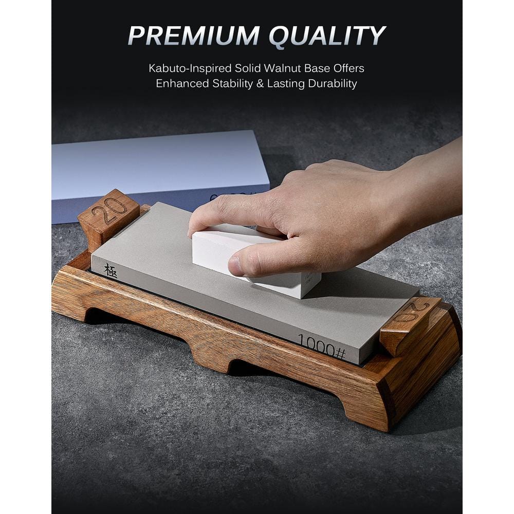 1000 and 6000 Grit Sharpening Stone Aluminum Oxide Manual Whetstone Kit with Angle Guides, Wood Base, Rust Remover - Hercitys