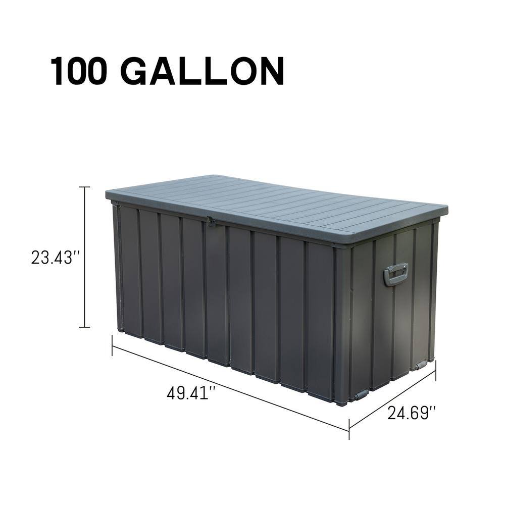 100 Gal. Dark Gray Steel Deck Box with Lockable Lid, Mobility Rollers and Side Handles - Hercitys