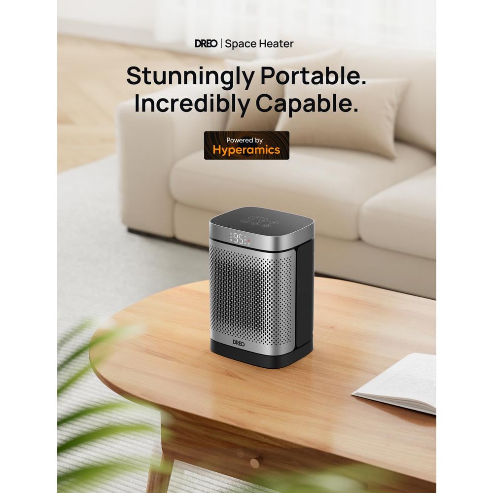 10.24 in. 1500W Atom Core PTC Convection Heating Oscillating Tabletop Space Ceramic Electric Heater with Remote – Silver - Hercitys