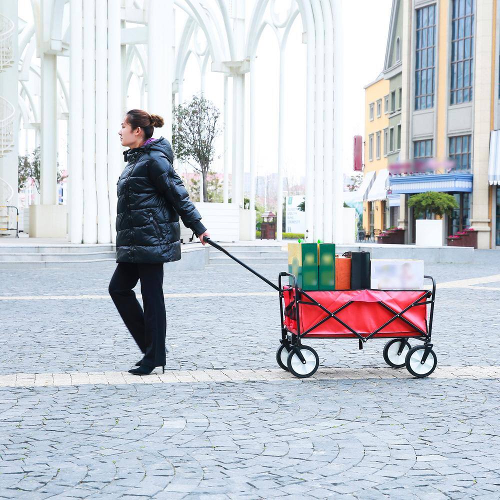 4.7 cu.ft. Metal Folding Wagon Garden Cart Beach Cart in Red - Hercitys