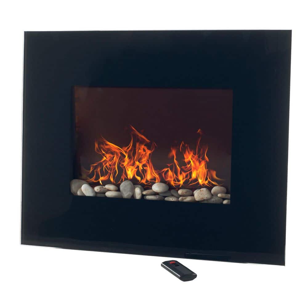 26 in. Glass Panel Wall Mount Electric Fireplace and Remote in Black - Hercitys