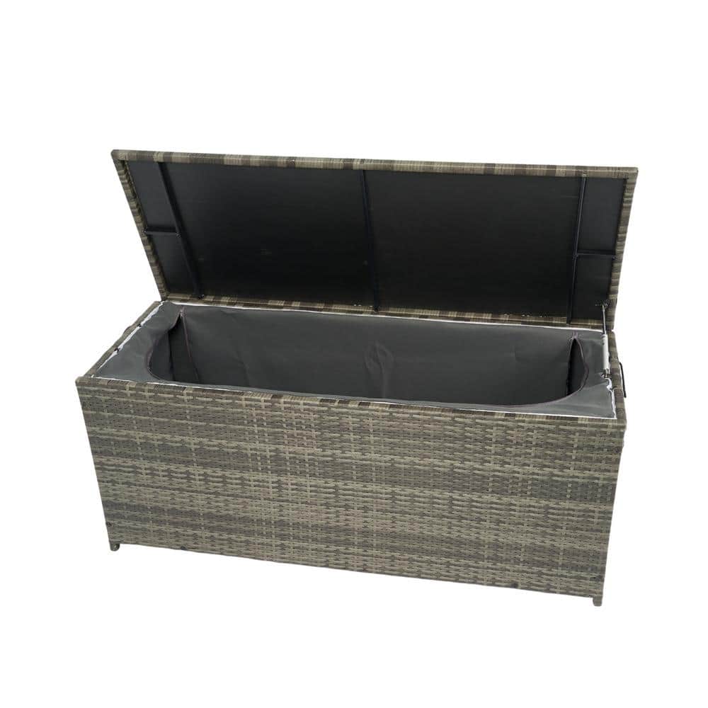 113 Gal. XL Grey Resin Rattan Deck Box, Waterproof Outdoor Cushion Storage Box with Lid - Hercitys