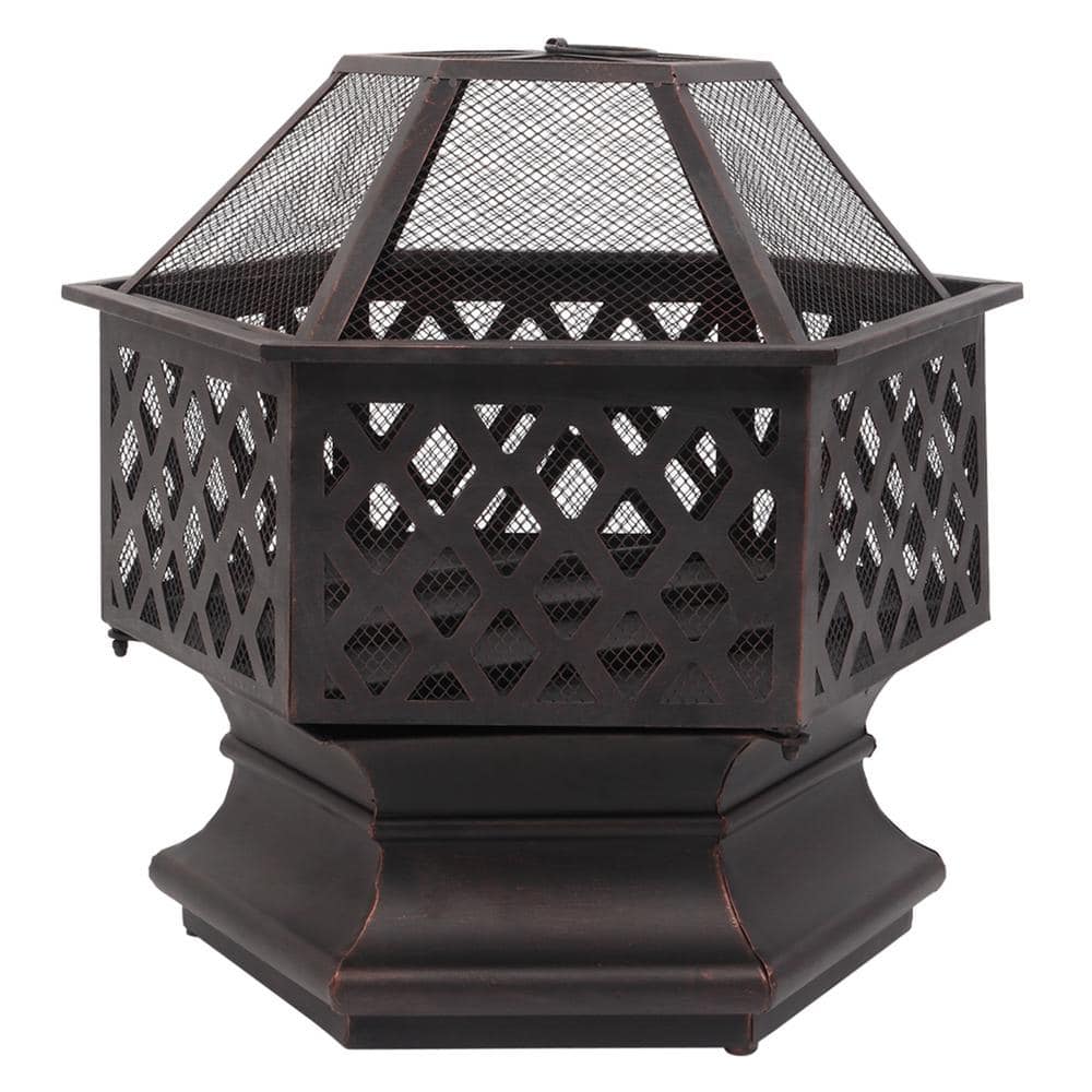22 in. W x 22.6 in. H Outdoor Hexagonal Iron Wood Burning Cupreous Fire Pit - Hercitys