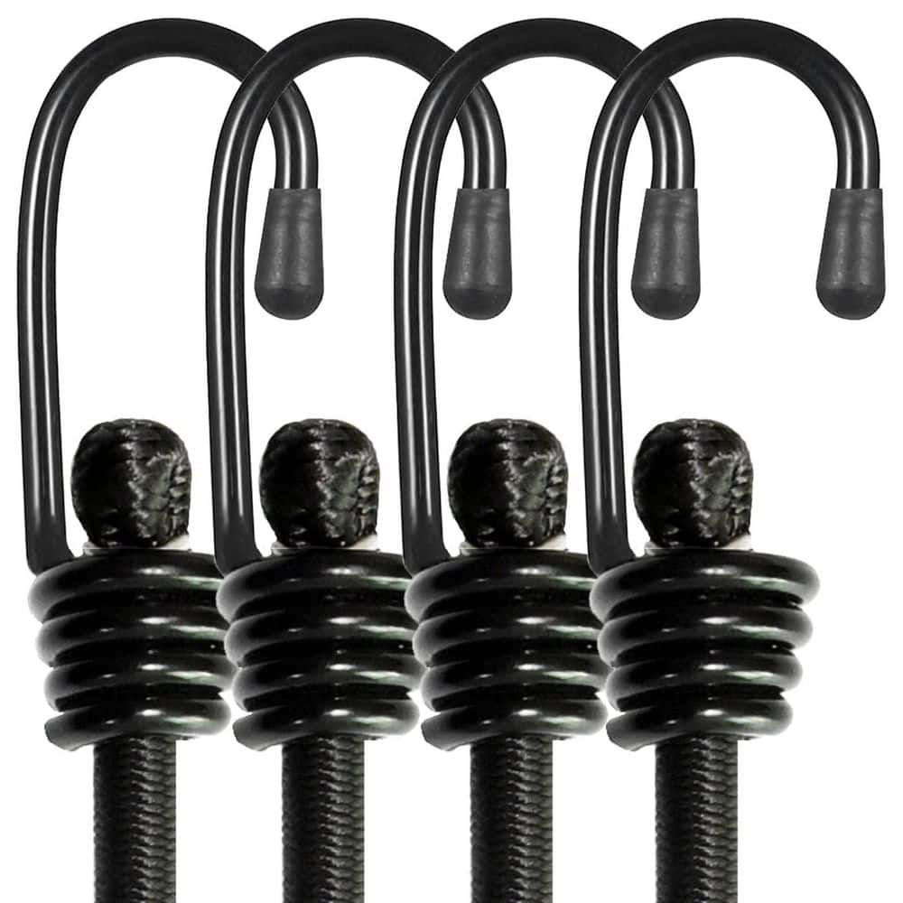 24 in. Heavy Duty Outdoor Elastic Bungee Cords with Hooks for Securing Tarps and Garden Tidying, Black (4-Pack) - Hercitys