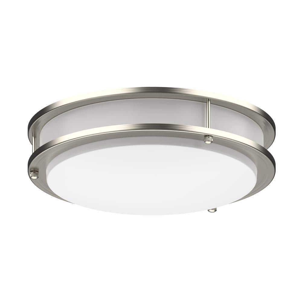 12 in. Modern Brushed Nickel Double Ring LED Flush Mount Ceiling Light Fixture For Kitchen Bedroom 4000K (1-Pack) - Hercitys