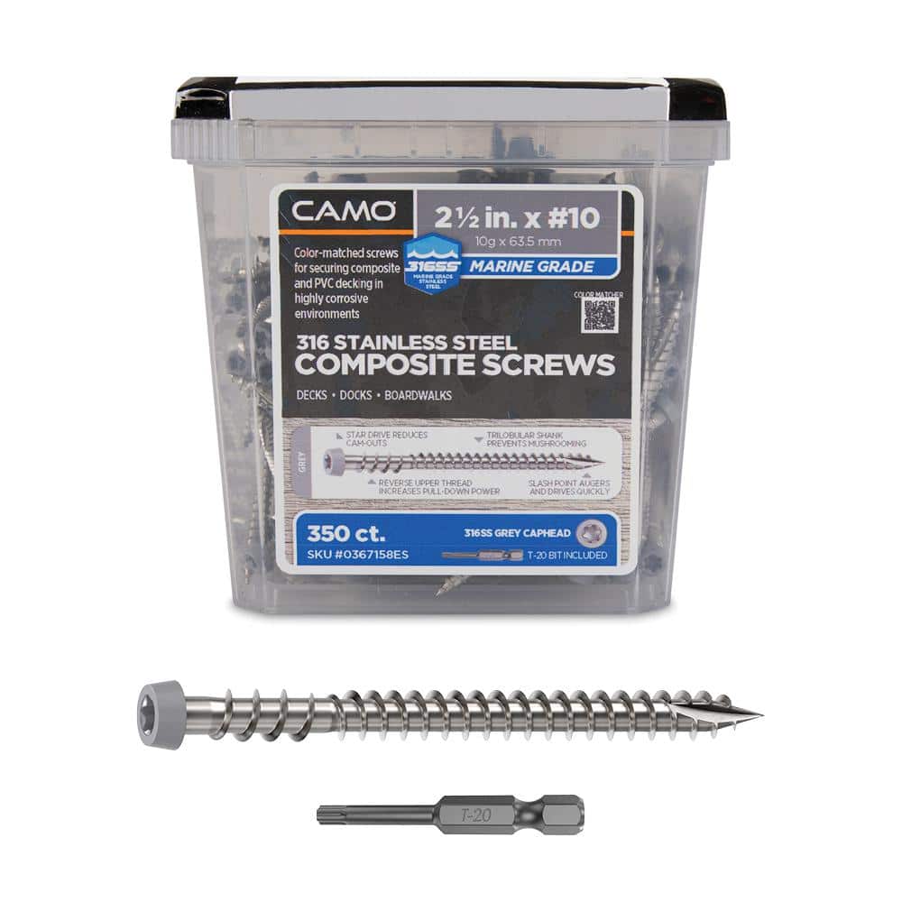 #10 2-1/2 in. 316 Stainless Steel Star Drive Gray Composite Deck Screws (350-Count) - Hercitys