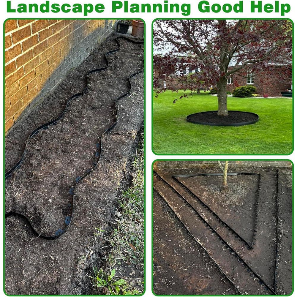 100 ft. x 2 in Black Plastic Landscape Edging with 180 Spikes - Hercitys