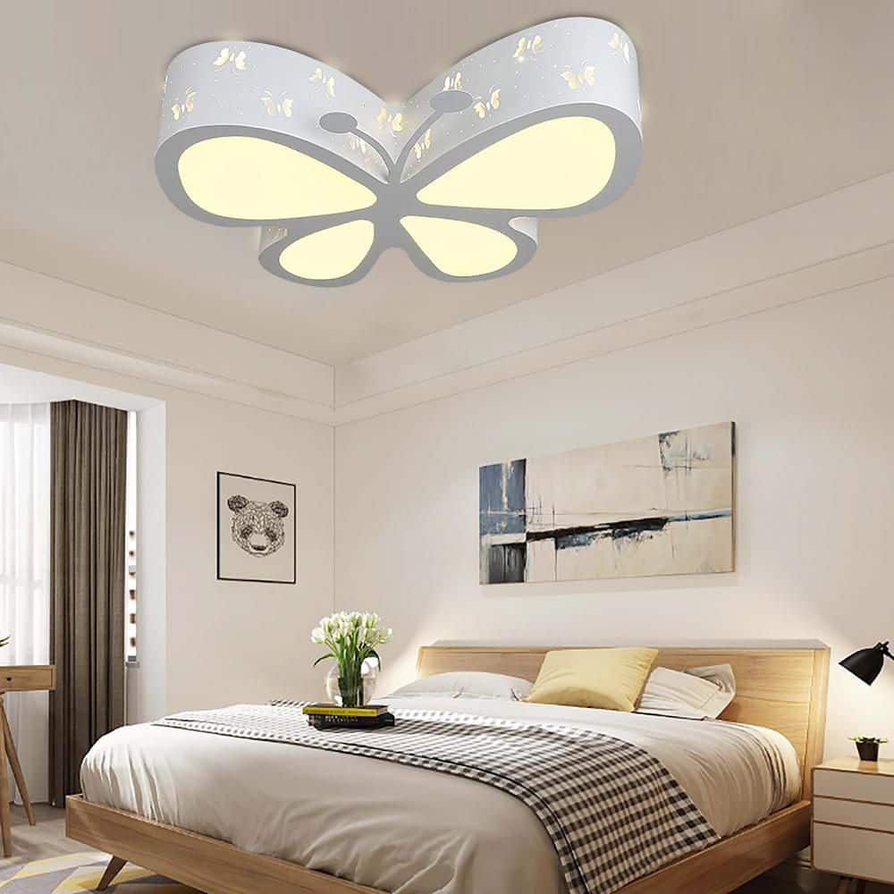19.7 in. White Creative Butterfly Shape Flush Mount Ceiling Light with Acrylic Shade and Integrated LED Light Included - Hercitys