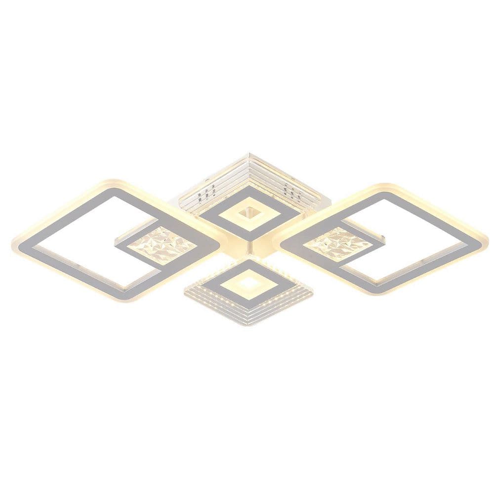 28.34 in. 1-Light White Modern Geometric Design Dimmable Selectable LED Semi-Flush Mount Ceiling Light with Remote - Hercitys