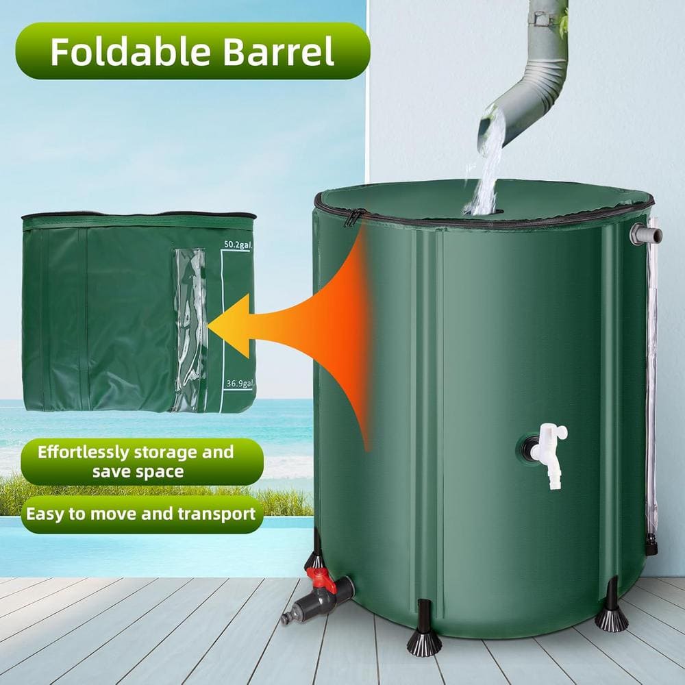 53 gal. Green Rain Barrel Water Collection System PVC with Filter, Spigots and Overflow Kit (1-Pack) - Hercitys