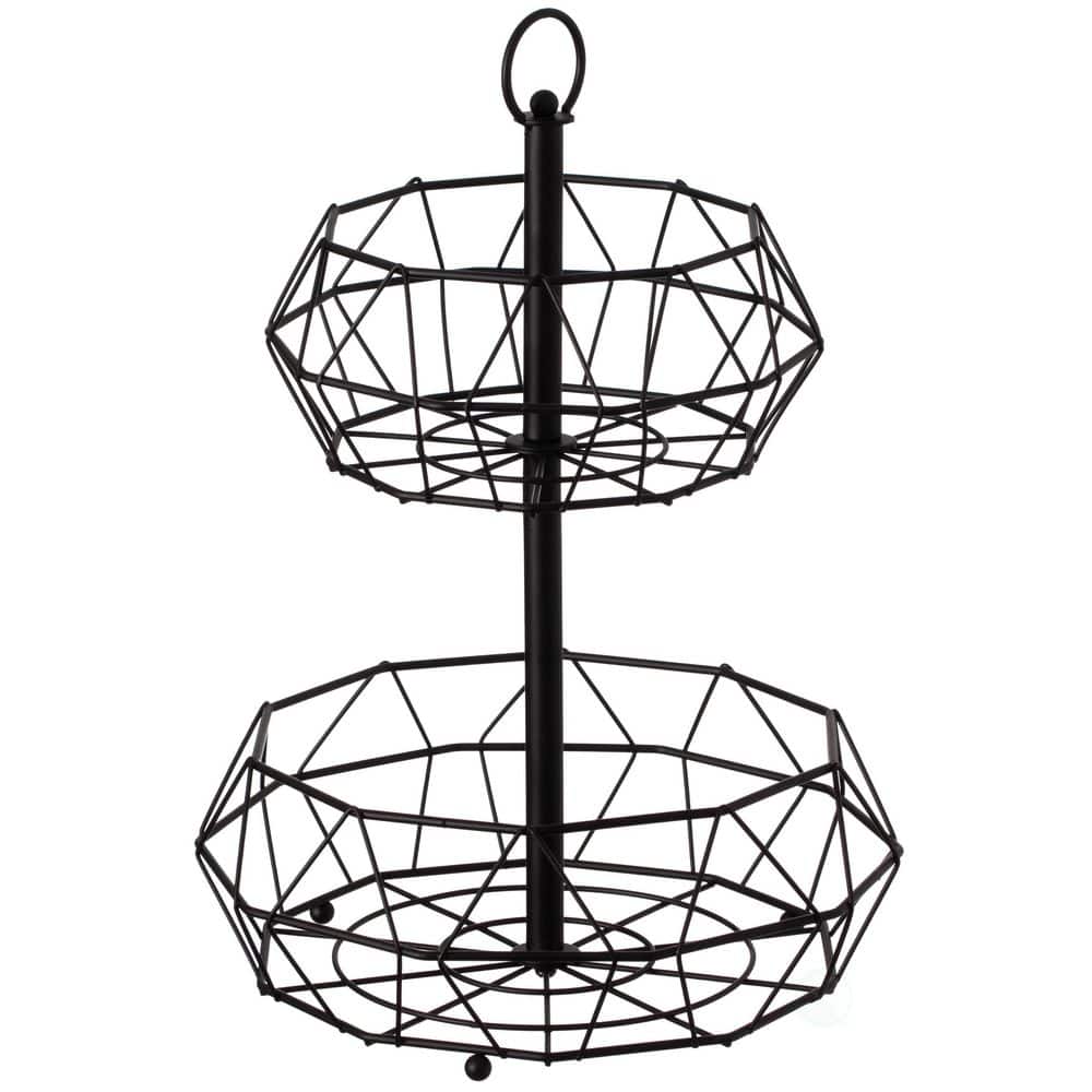 2 Tier Free Standing Countertop Fruit Basket for Kitchen : Detachable Carbon Steel Fruit Storage Organizer - Hercitys
